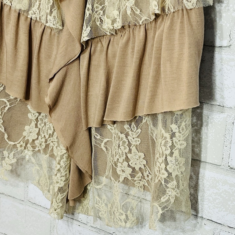 Western Boho Tiered Lace Festival Top Small Coastal Cowgirl Indie Layered Ruffle - Picture 3 of 10